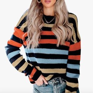 KIRUNDO Women's 2025 Fall Winter Striped Color Block Short Sweater Long Sleeve